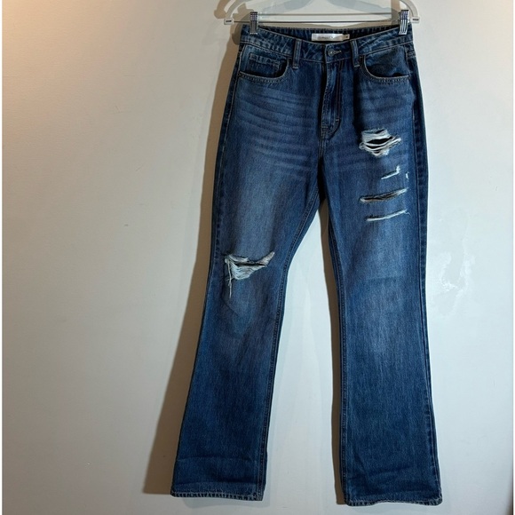 HIDDEN Sz 26 100% Cotton Denim Flare Leg Spot Distressing Jeans - Picture 2 of 11